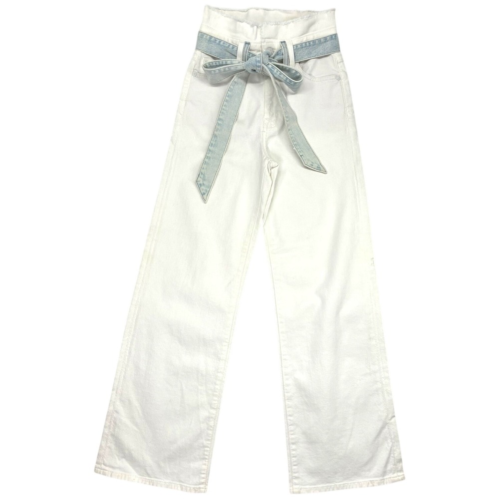 7 For All Mankind White Paperbag Wide Leg Jeans Denim Tie Belt Size 23‎ NWOT